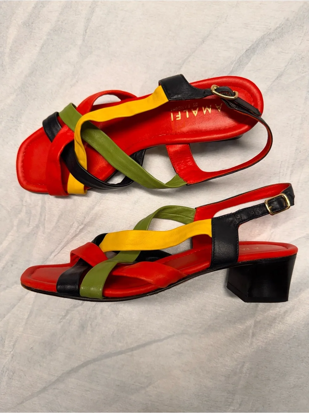 Vintage Leather Multicolour Sandal - 80s 90s Y2K Retro Beach Music Festival - Picture 2 of 4